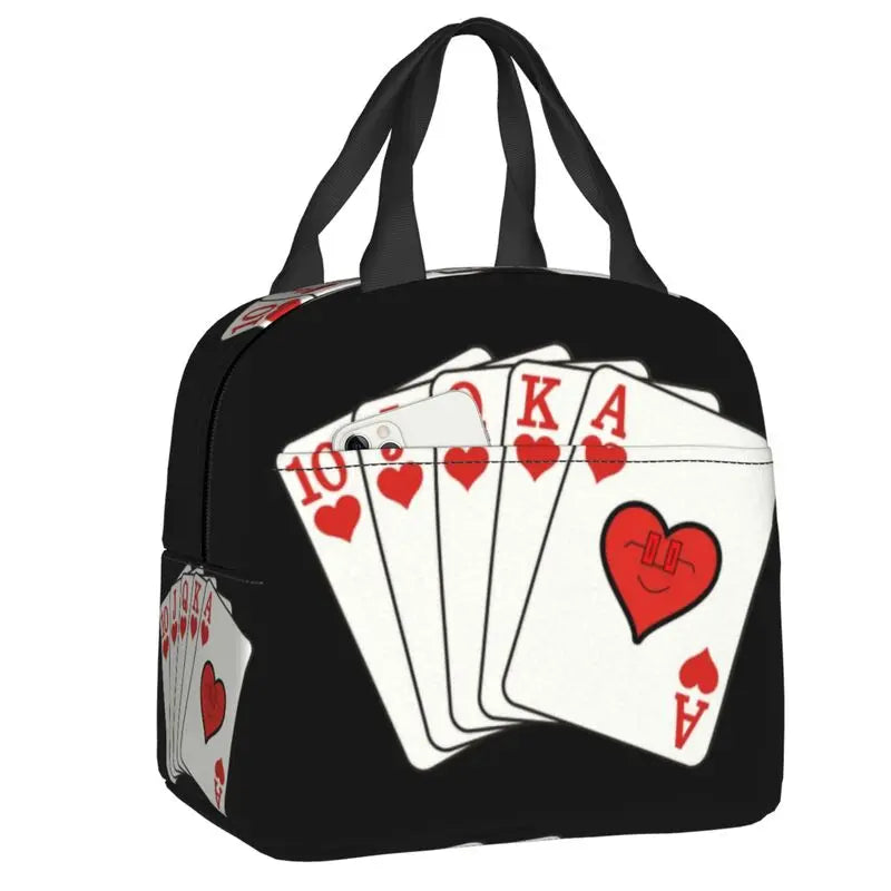 Poker Four Suits Portable Lunch Box Étanche Card Game Players Cooler Thermal Food Insulated Lunch Bag School Children Student