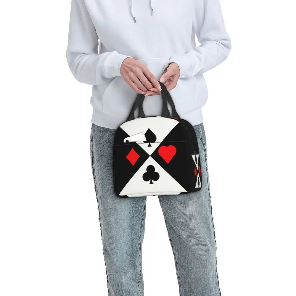 Poker Four Suits Portable Lunch Box Étanche Card Game Players Cooler Thermal Food Insulated Lunch Bag School Children Student