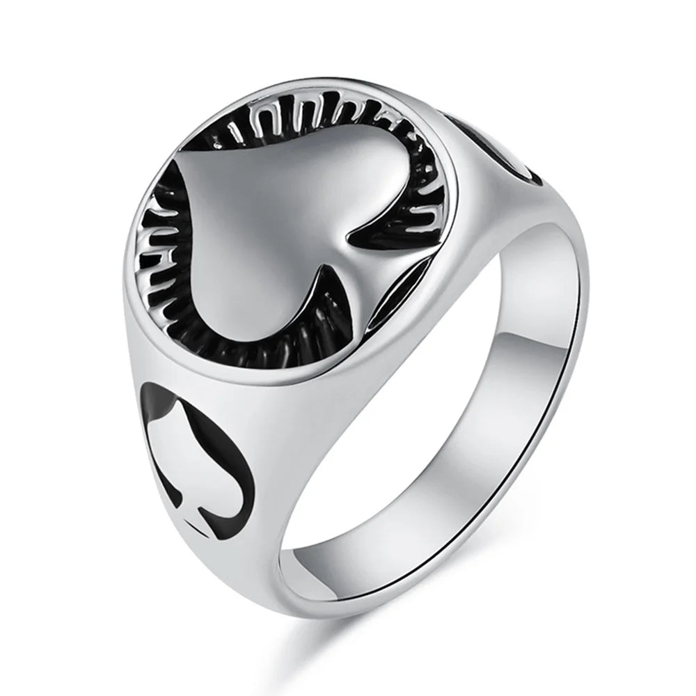Vintage Men's Titanium Steel Ring Round Spades Poker Ace Of Spades Stainless Steel Ring