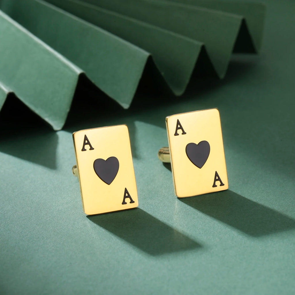 Amaxer Poker Cards Cartoon Red Heart Cufflinks for Women Men Stainless Steel Perfect Jewelry Gifts