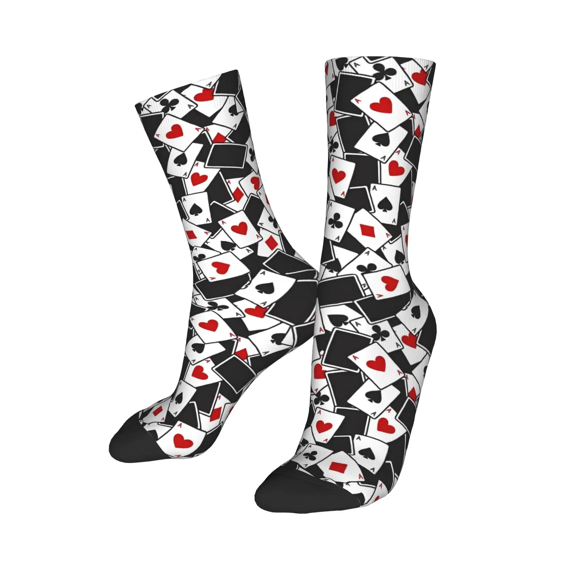 Novelty Men's Poker Playing Card Symbols  Dress Socks Unisex Breathbale Warm 3D Printed Heart Spade Diamond Club  Crew Socks