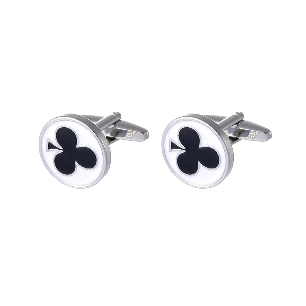 Classic Poker Spade Heart Diamond Club Design Mens Cufflinks Playing Card Chip Pattern Sleeve Button