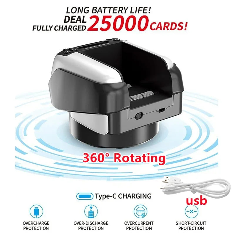 2400mAh Rechargeable Automatic Card Dealer Machine 360° Rotating Electric Poker Card Dispenser Tool For Outdoor Parties