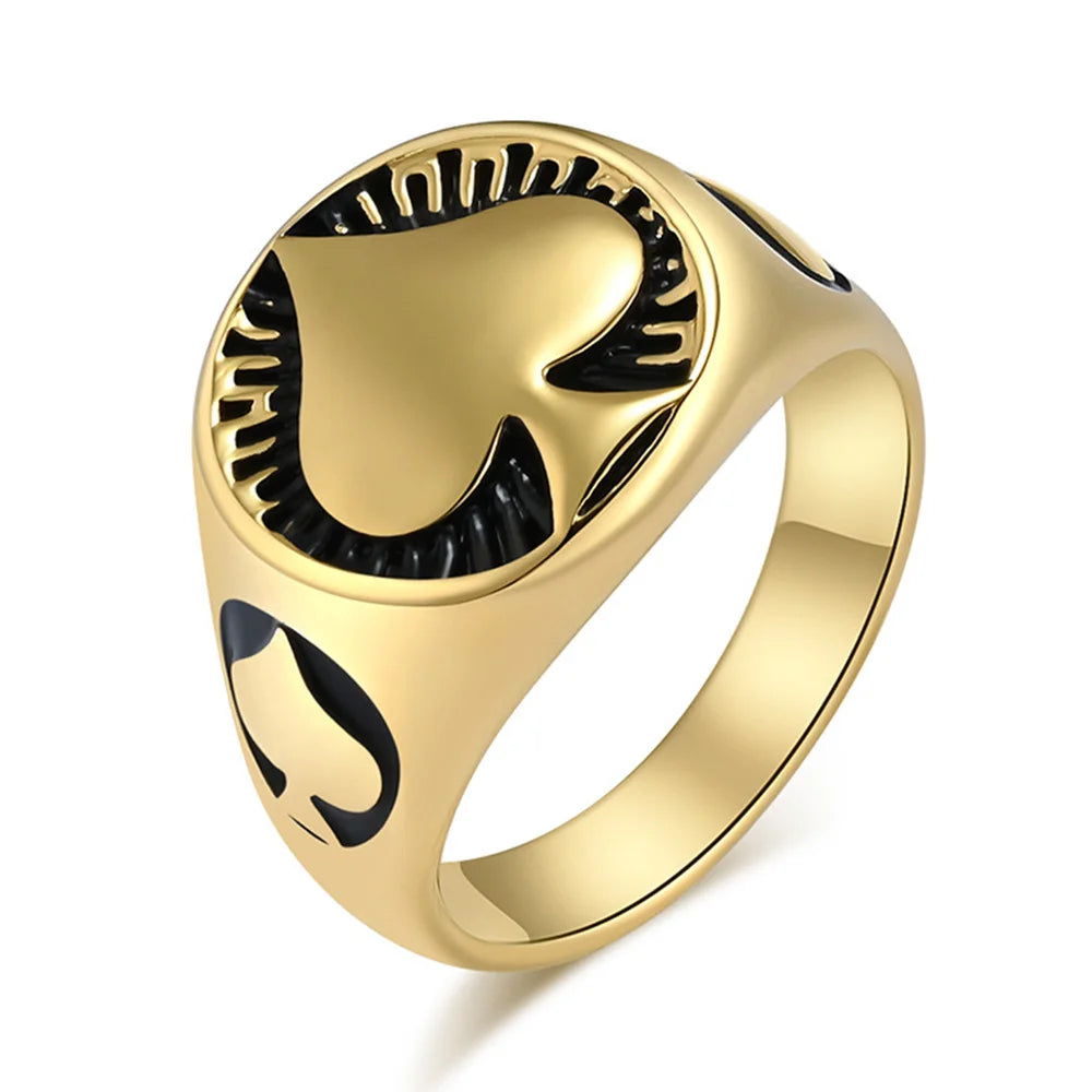 Vintage Men's Titanium Steel Ring Round Spades Poker Ace Of Spades Stainless Steel Ring