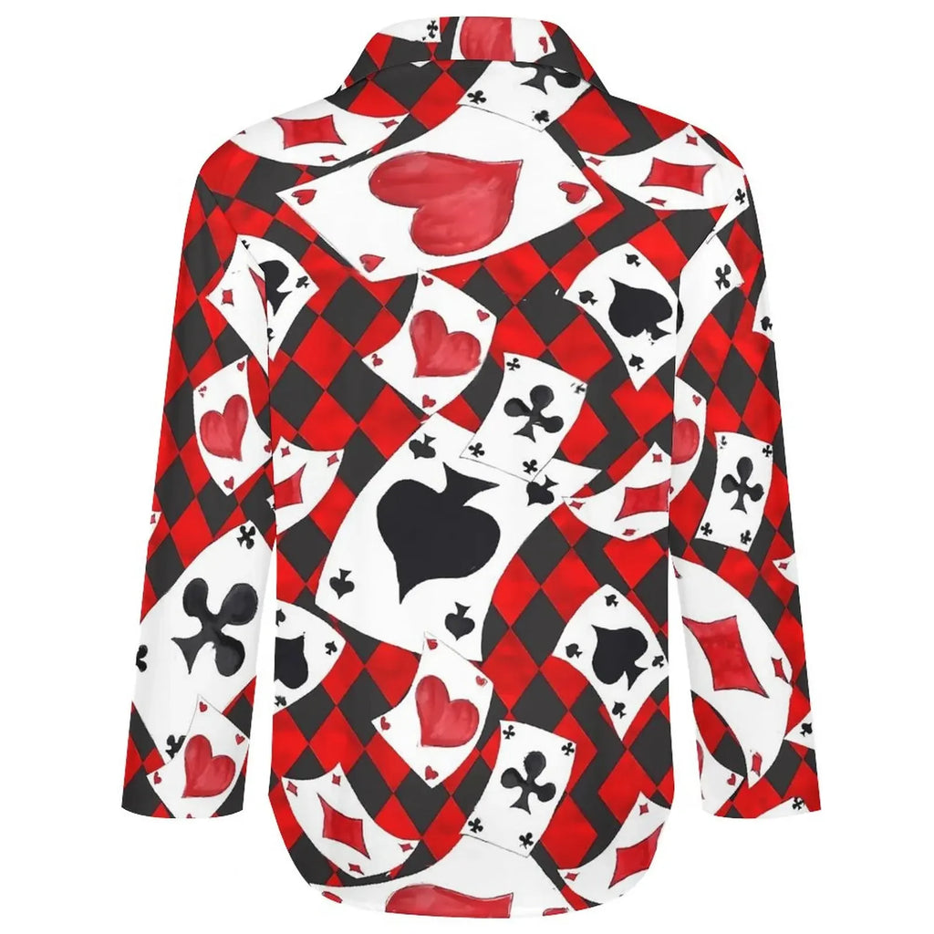 Poker Cards Loose Blouse Playing Cards Street Fashion Spring Autumn Blouses Womens Long-Sleeve Vintage Shirt Spring Graphic Tops