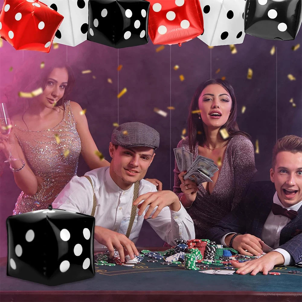 Casino Fête Décoration Dice Ballon Chanceux 7 Aluminium Ballon Latex Poker Ballons Casino Poker Fête Las Vegas Mariage Décorations