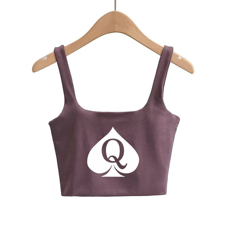 Queen of Spades Crop Tops Cute Slim Top Camis Sleeveless Hot Clothing for Women Double Ladies Good Quality Female Tops White Top
