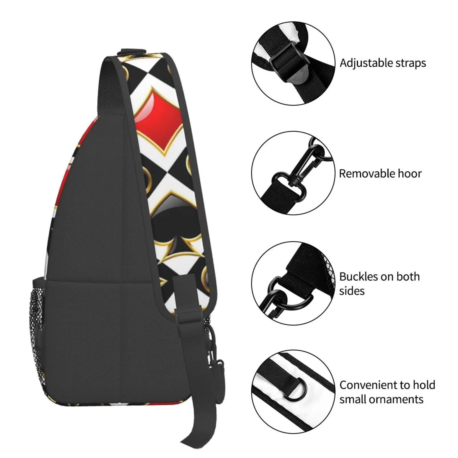 Golden Alice in Wonderland Poker Red Black Print Sling Chest Crossbody Bag Men Casual Shoulder Backpack for Travel Cycling