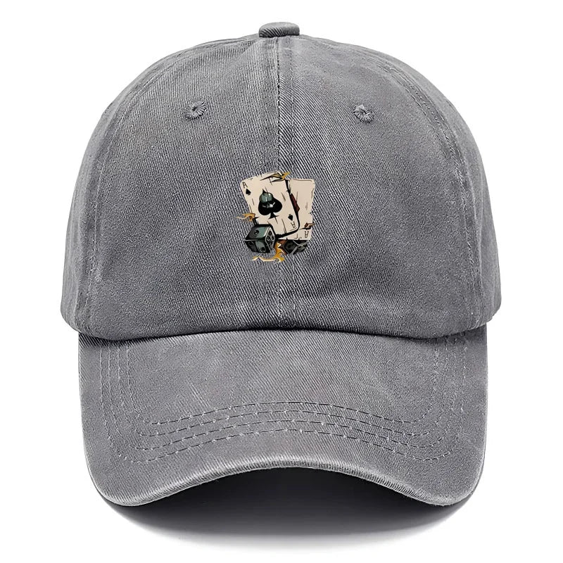 Vintage Washed Cotton Baseball Cap Men Poker Dice Pattern Dad Cap Adjustable Party Game Night Hat Racing Theme Hats Streetwear