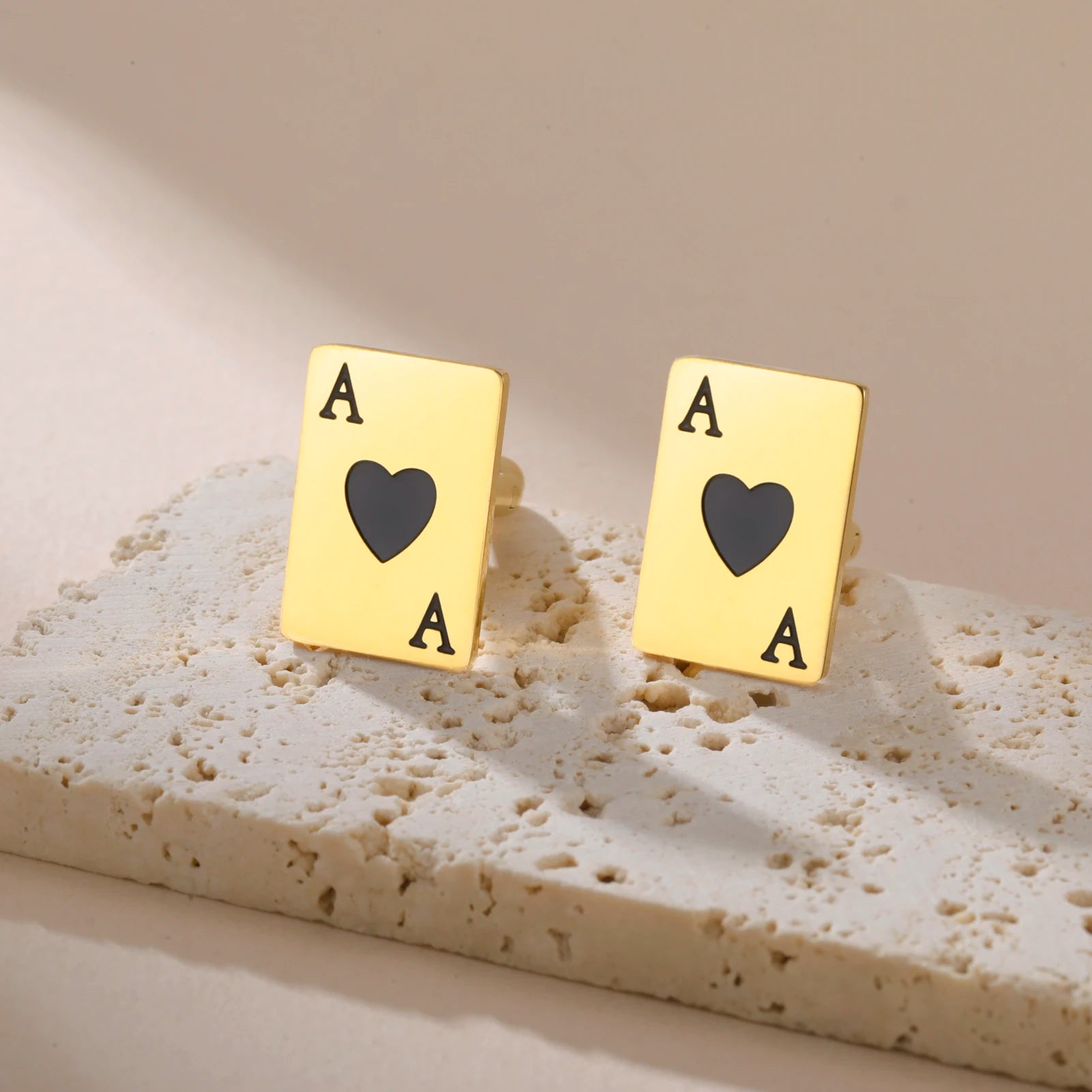 Amaxer Poker Cards Cartoon Red Heart Cufflinks for Women Men Stainless Steel Perfect Jewelry Gifts