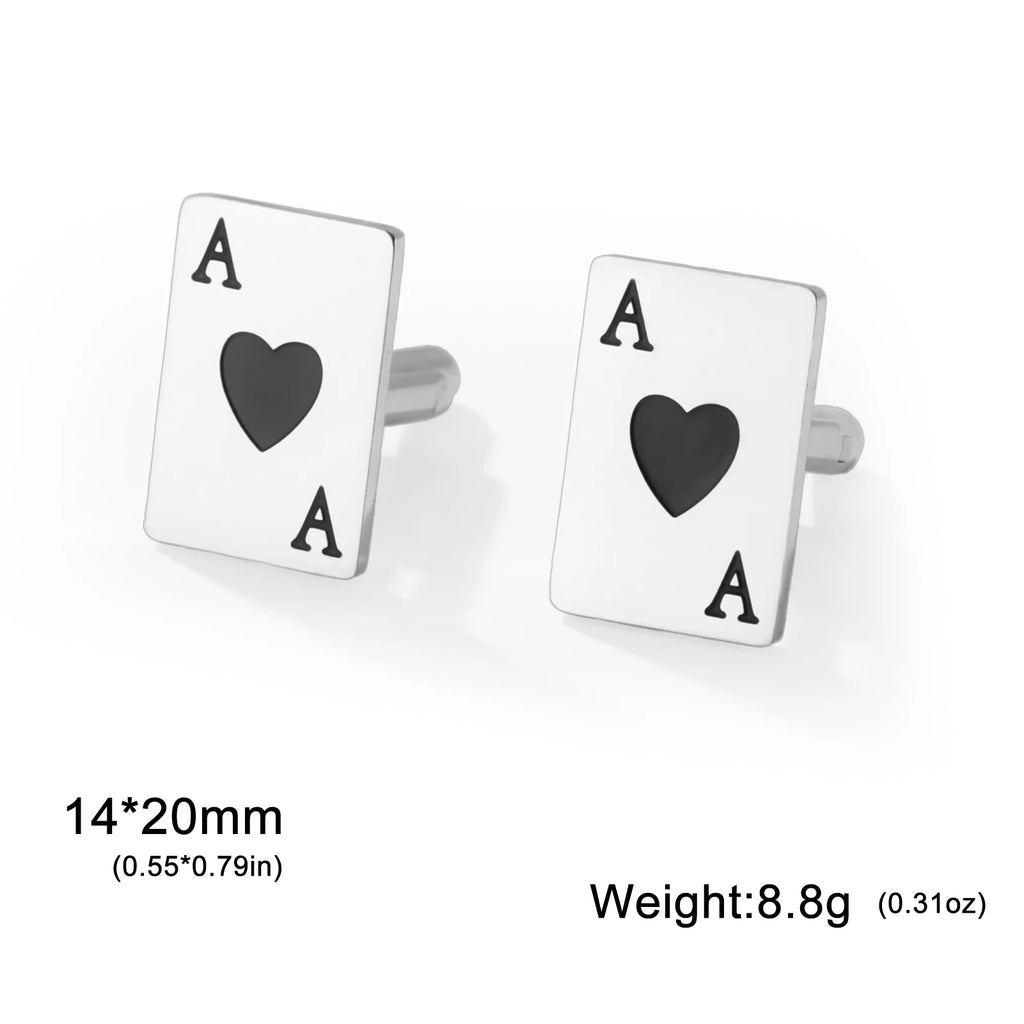 Amaxer Poker Cards Cartoon Red Heart Cufflinks for Women Men Stainless Steel Perfect Jewelry Gifts