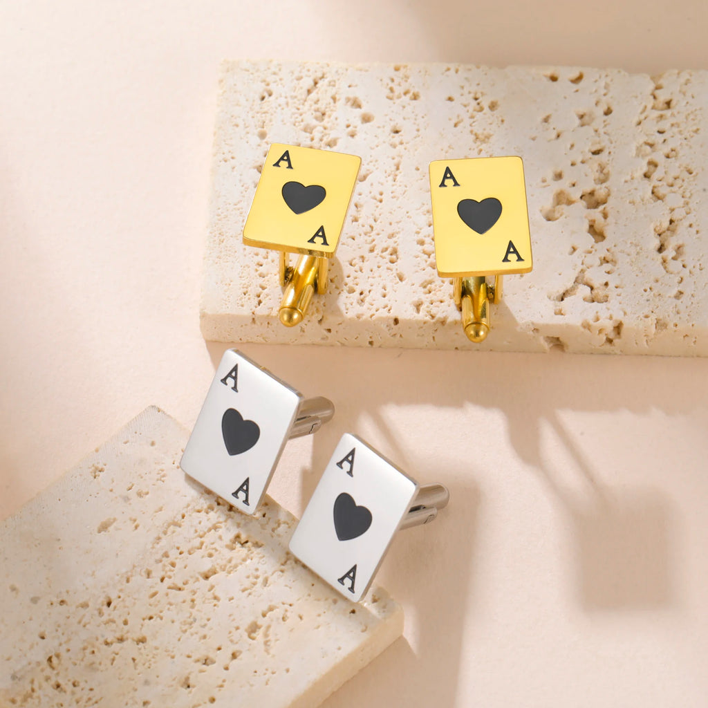 Amaxer Poker Cards Cartoon Red Heart Cufflinks for Women Men Stainless Steel Perfect Jewelry Gifts