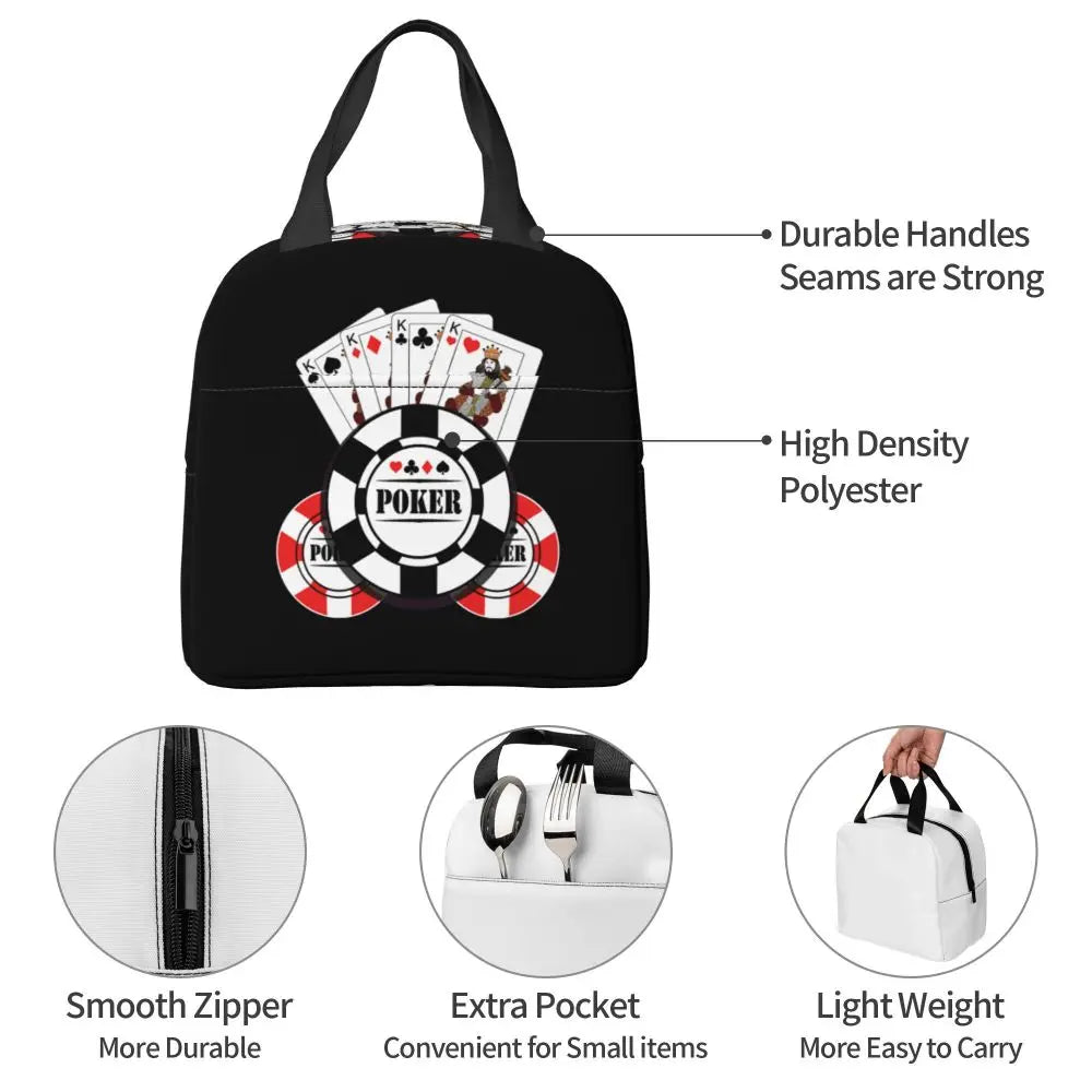 Poker Four Suits Portable Lunch Box Étanche Card Game Players Cooler Thermal Food Insulated Lunch Bag School Children Student