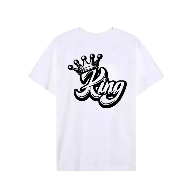 King Queen Crown Print Lover Couples Tee Shirt Harajuku Women T-shirt Crown Couple Matching Tshirt Clothes Summer Women Tops
