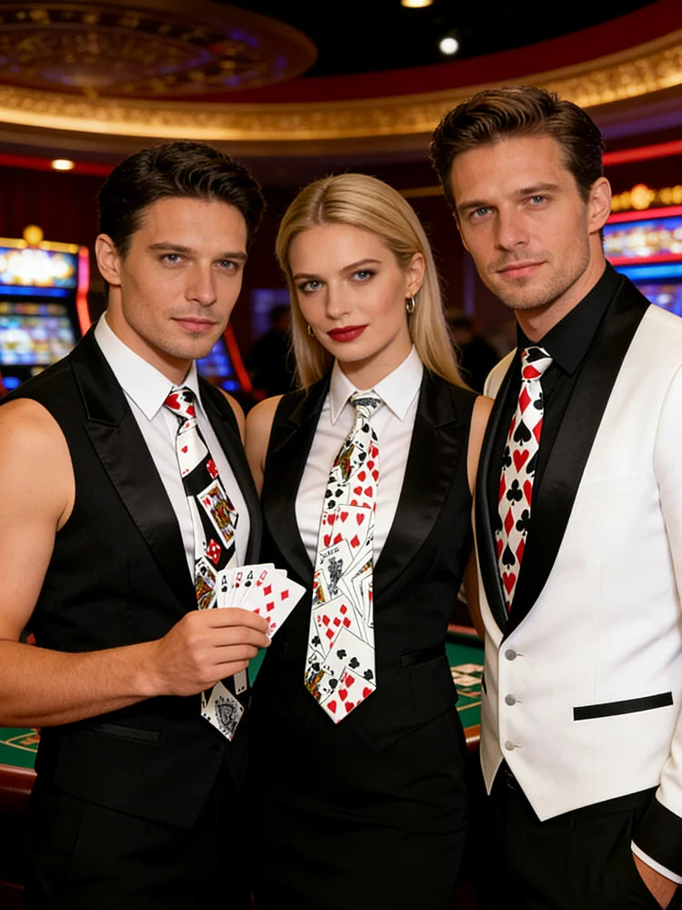Hommes Cravates Cravate Formal Dress Cadeau Mariage Shirts Cravat Cravate Pour Homme Funny 4 inch width playing card/poker white Noir Fête