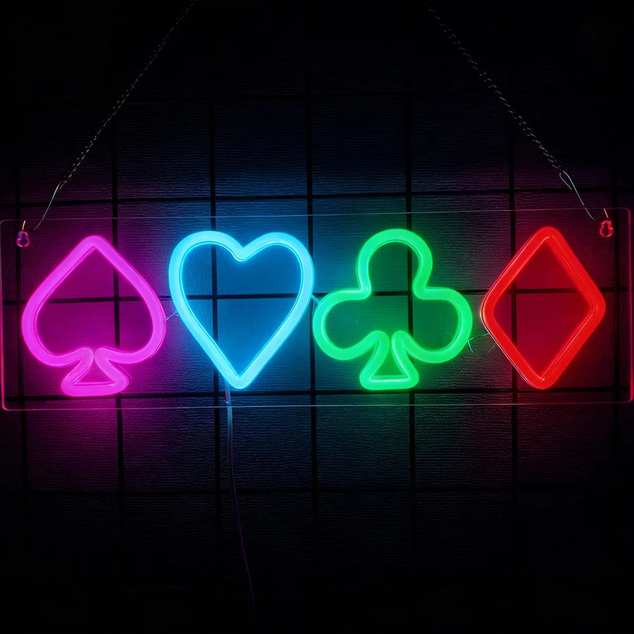 Playing Cards Neon Sign for Wall Decor,Poker Teens LED Neon USB Light Sign for Bedroom Casino Bar Play Room Birthday Party Decor