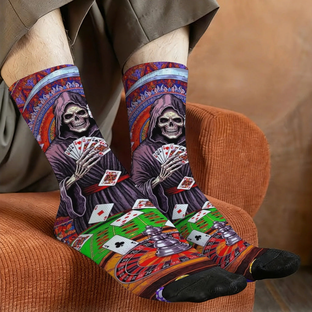 Death Gambler Socks Everyday Fits Lightweight Men's Socks Cycling Hiking Music Festivals Novel Retro Trendy Compression Socks