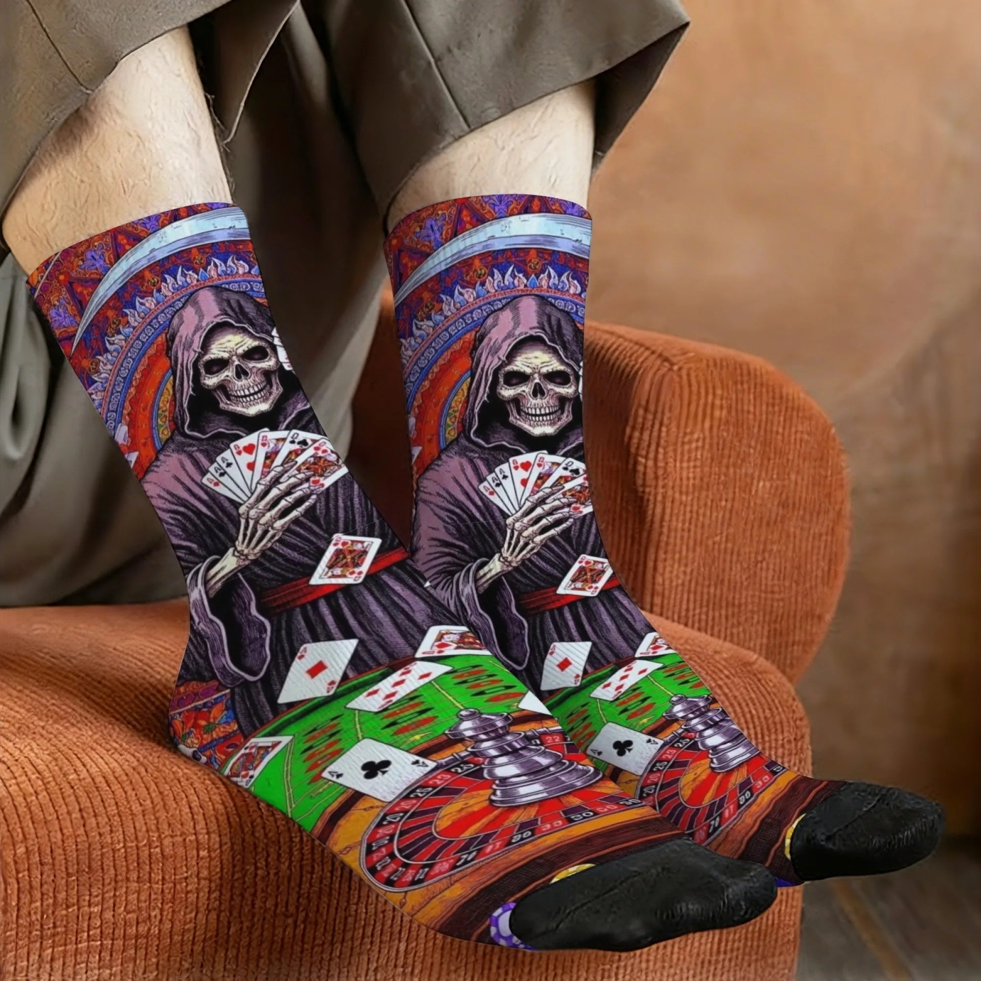 Death Gambler Socks Everyday Fits Lightweight Men's Socks Cycling Hiking Music Festivals Novel Retro Trendy Compression Socks