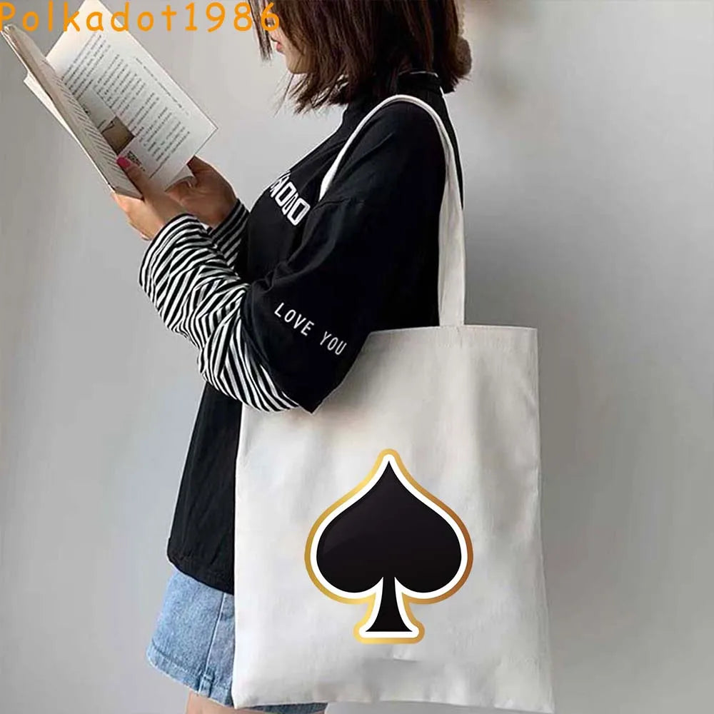 Funny Poker Cartes à Jouer Cute King Queen Jack of Cœur Crowned Toile Tote Sac Pouch Shopper Shoulder Shopping Cotton Sac à Mains