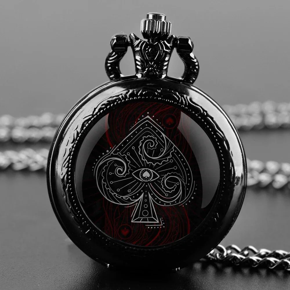 Poker Glass Dome Pocket Watch Arabic Numeral Dial Vintage Men Women Necklace Pendant Creative Clock Gift Reloj De Bolsillo