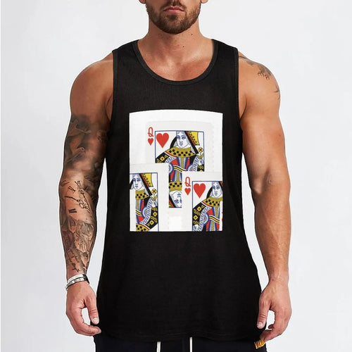 #2 DECORATIVE RED QUEEN OF HEARTS PLAYING CARDS ART, Tank Top Casual Daily Tank Top Lightweight Basic Sleeveless
