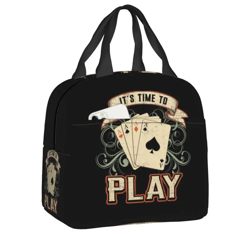 Poker Four Suits Portable Lunch Box Étanche Card Game Players Cooler Thermal Food Insulated Lunch Bag School Children Student