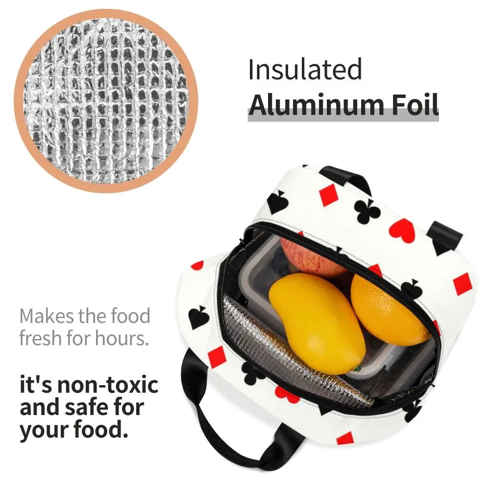 Poker Four Suits Portable Lunch Box Étanche Card Game Players Cooler Thermal Food Insulated Lunch Bag School Children Student