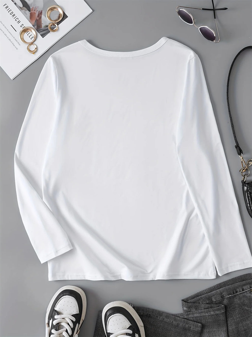 100% pure cotton women's spring and autumn comfortable casual long sleeved poker card Q queen pattern printed round neck T-shirt