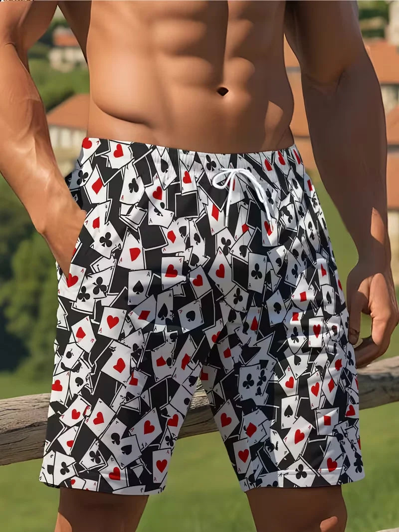 God of Gamblers Vibe Men and Women Poker King 3D Printed Beach Shorts, Quick-Dry Vacation Sports Casual Pants