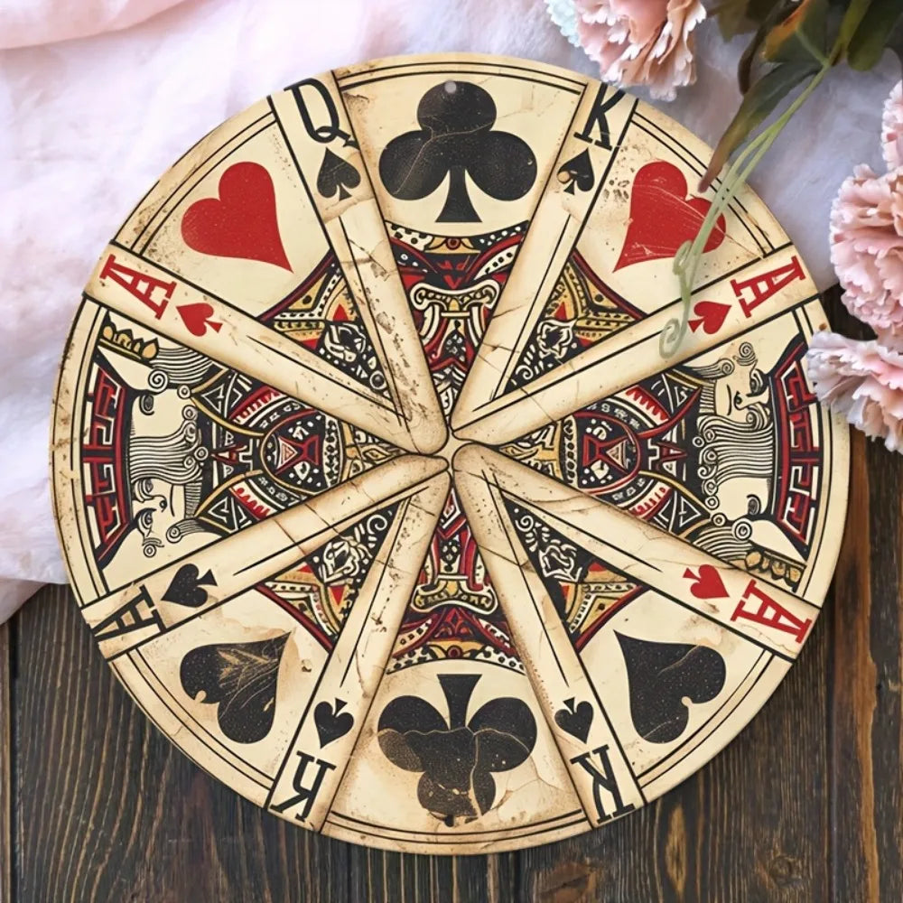 Vintage As Poker Aluminium Wreath Panneau - UV & Scratch Resistant, Round Decor pour Home Man Cave Cafe