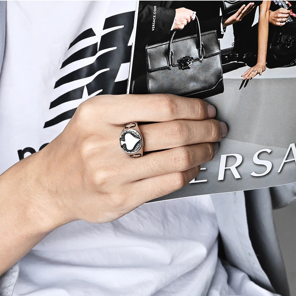 Vintage Men's Titanium Steel Ring Round Spades Poker Ace Of Spades Stainless Steel Ring