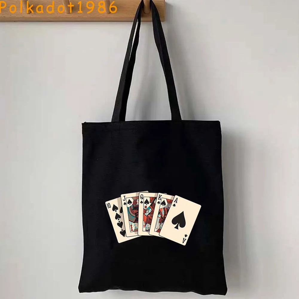 Funny Poker Cartes à Jouer Cute King Queen Jack of Cœur Crowned Toile Tote Sac Pouch Shopper Shoulder Shopping Cotton Sac à Mains