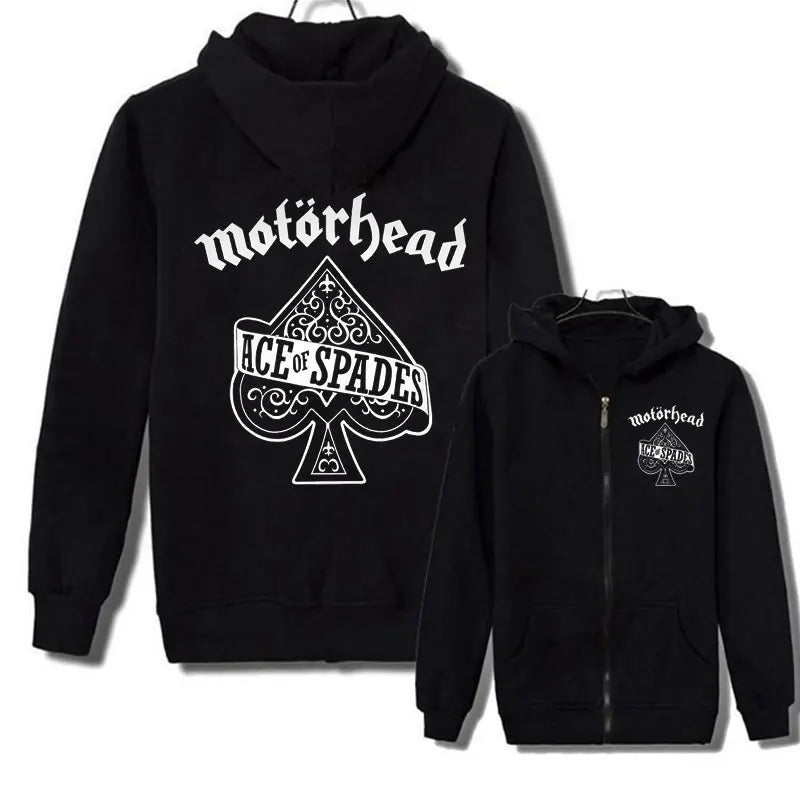 Motorhead Ace of Spades Graphic Zip Men Hoodies Vintage Rock Band Hooded Long Sleeve Daily Casual Sports Tops Men's Clothes