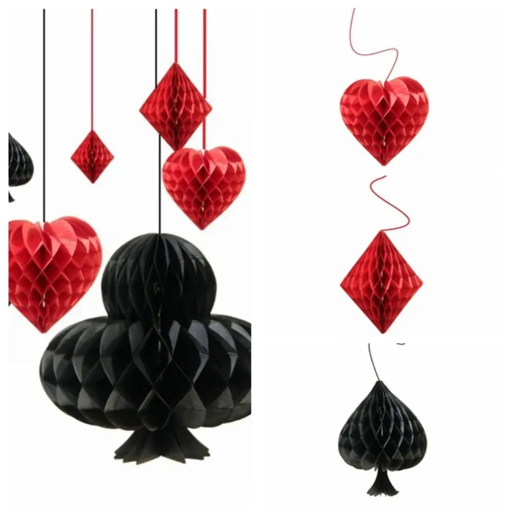 4pcs/Set Honeycomb Home Hanging Ornament Party Dangling Playing Card Casino Themed Pendant Paper DIY Crafts Photography Prop