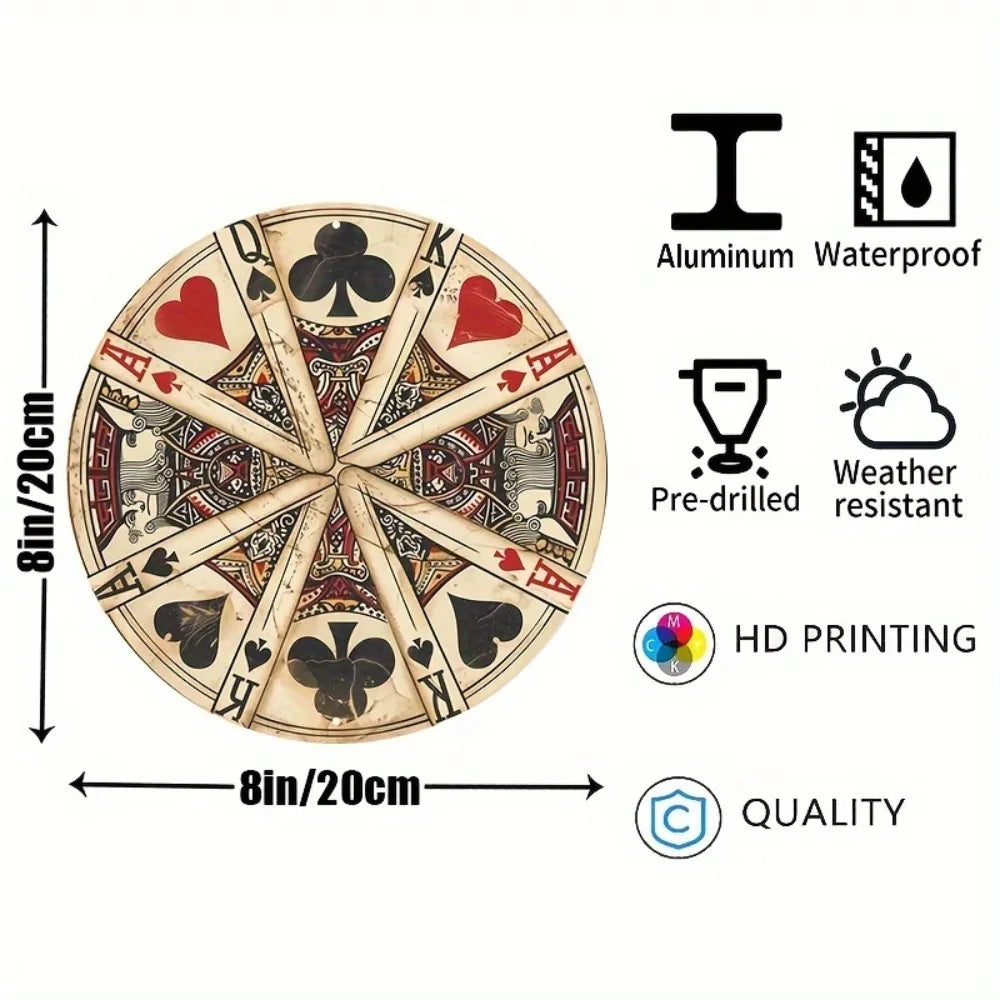 Vintage As Poker Aluminium Wreath Panneau - UV & Scratch Resistant, Round Decor pour Home Man Cave Cafe
