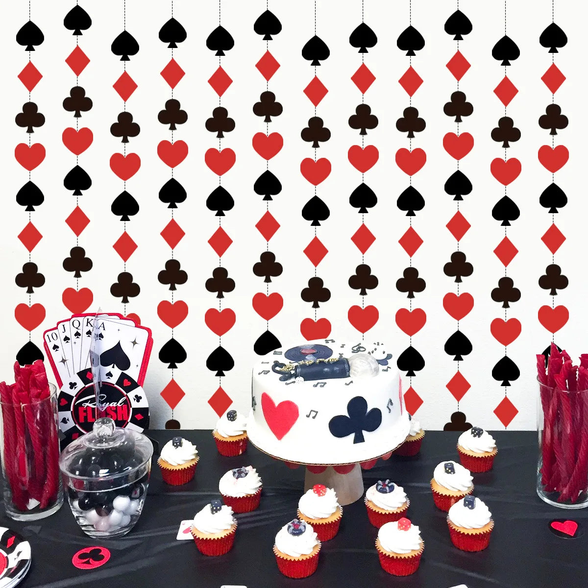 4M Las Vegas Casino Theme Papier String Guirlande Poker Carte à Jouer Wall Door Hanging pour Adultes Anniversaire Jeu Nuit Fête Decor