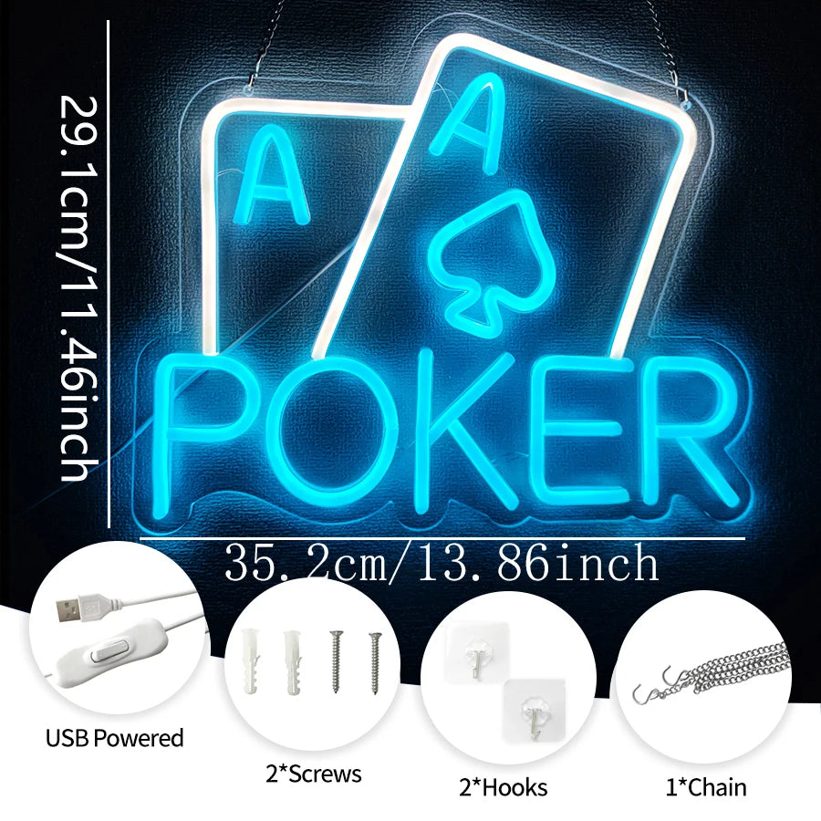 Playing Cards Neon Sign for Wall Decor,Poker Teens LED Neon USB Light Sign for Bedroom Casino Bar Play Room Birthday Party Decor