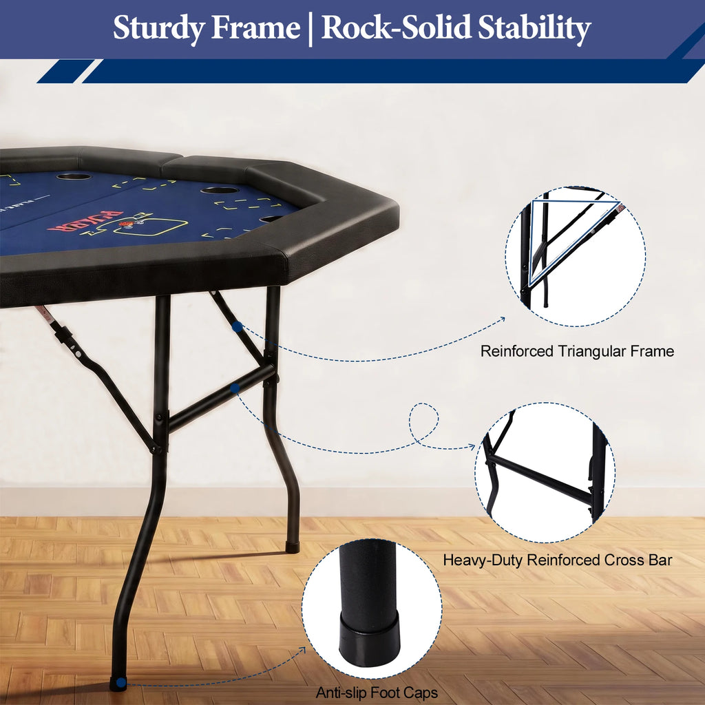 HLC 122 cm octagonal poker table, accommodating 8 people, ideal for the home games room