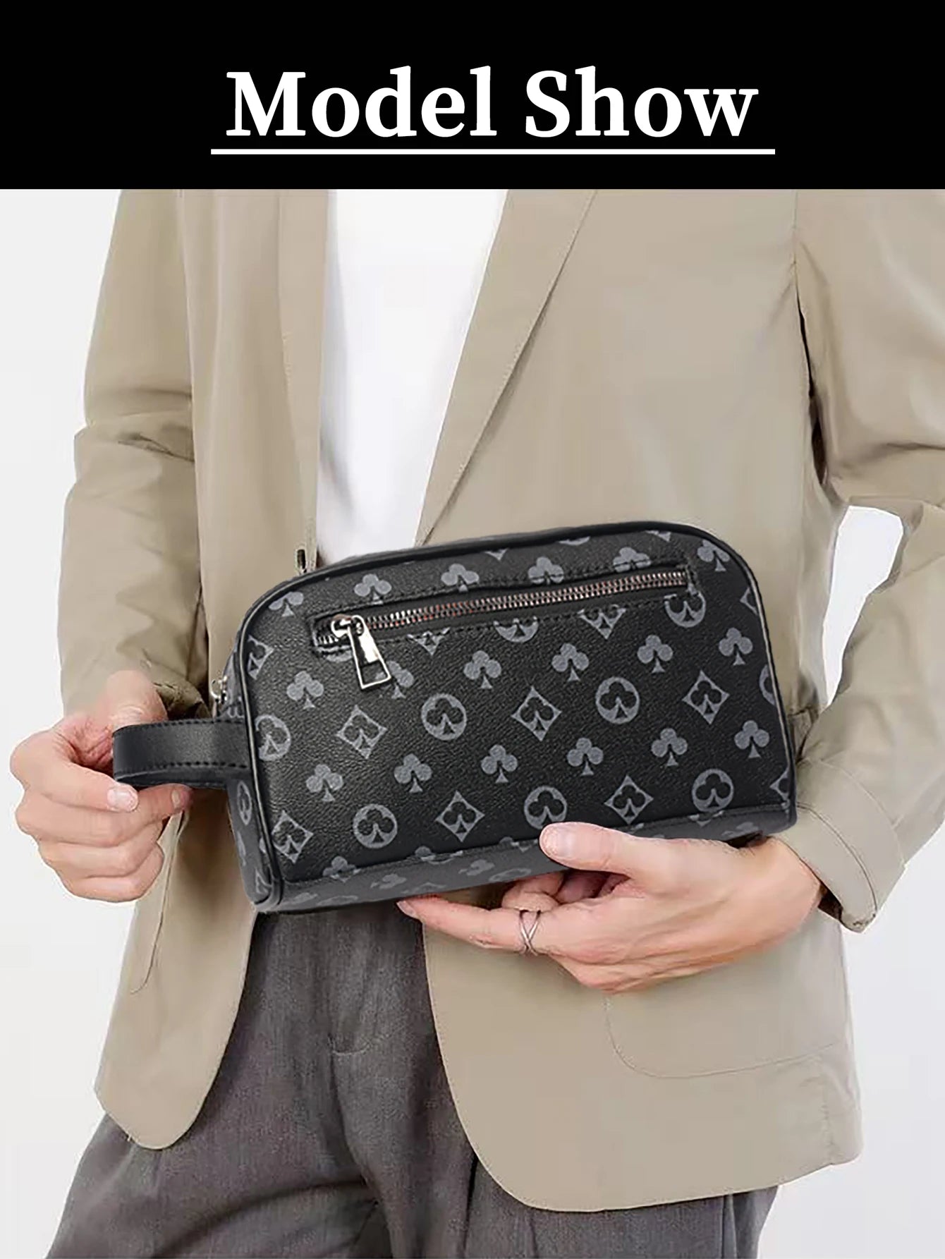 Homme'S Stylish Noir Synthetic Pochette Sac avec Card Slots - Perfect pour Keys, Phone, Tablet, et Cards