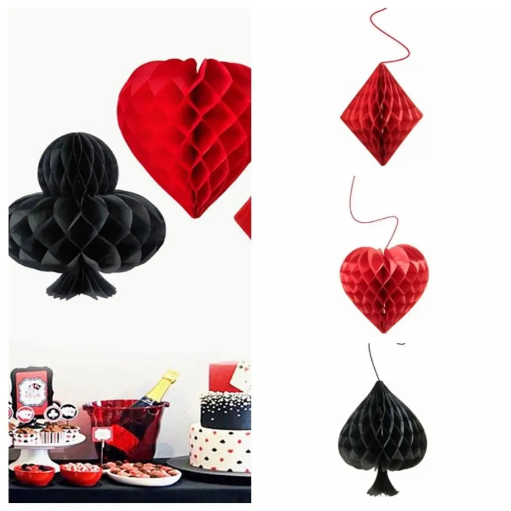 4pcs/Set Honeycomb Home Hanging Ornament Party Dangling Playing Card Casino Themed Pendant Paper DIY Crafts Photography Prop