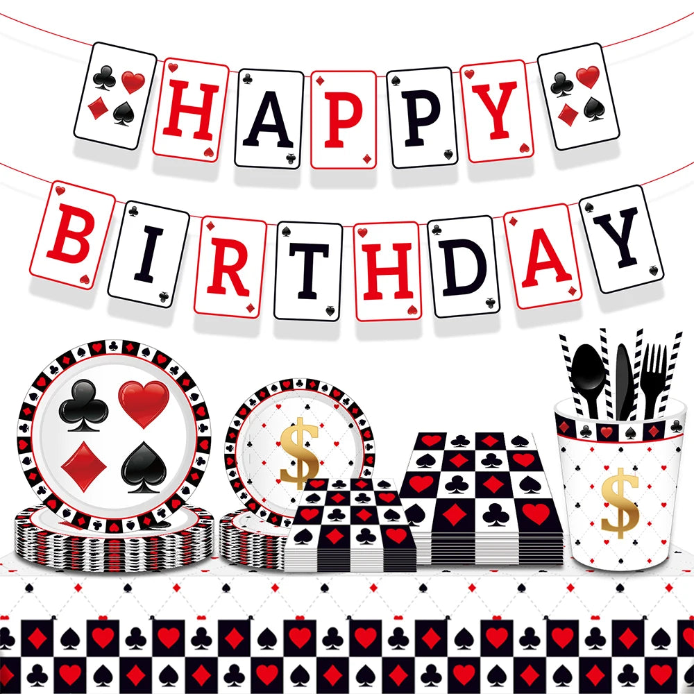 Casino Poker Card Party Disposable Tableware Paper Plates Cups Napkins Casino Night Las Vegas Birthday Party Decoration Supplies