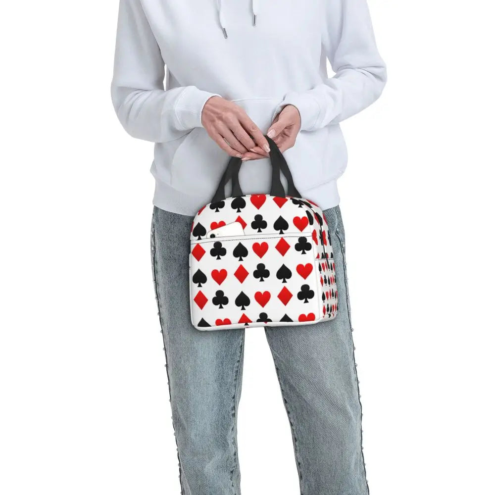 Poker Four Suits Portable Lunch Box Étanche Card Game Players Cooler Thermal Food Insulated Lunch Bag School Children Student