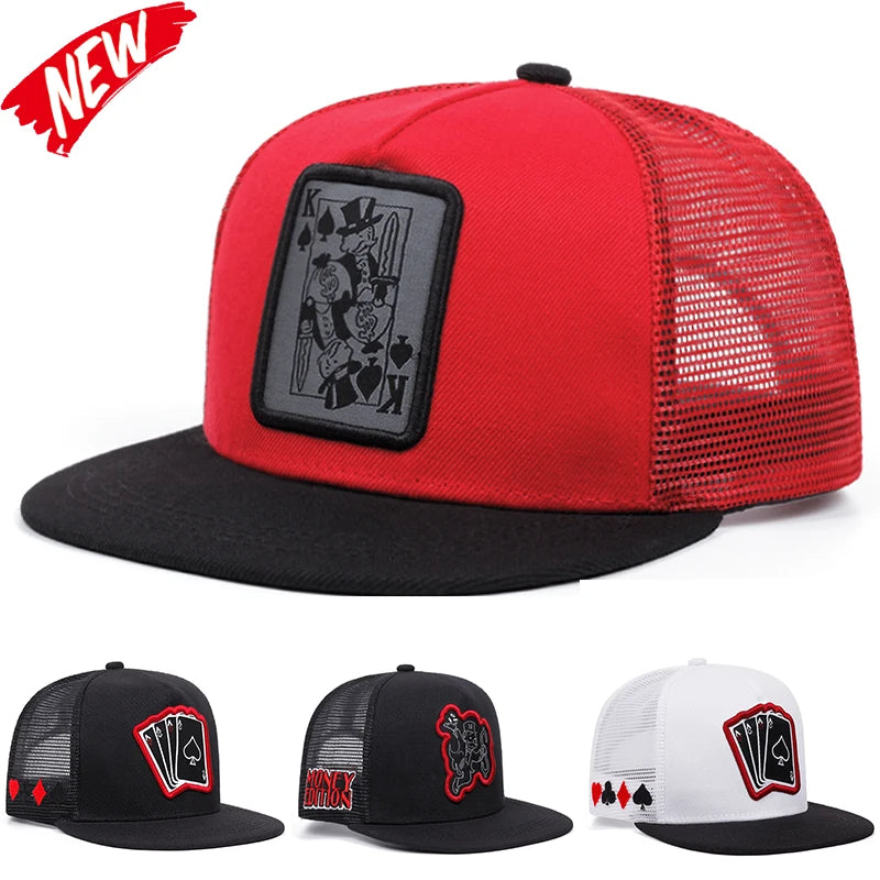  Poker Letter Net Hat Embroidered Cap Men Women Adjustable Hip Hop Baseball Cap For Unisex Adult Outdoor Sun Hat Snapback Hats