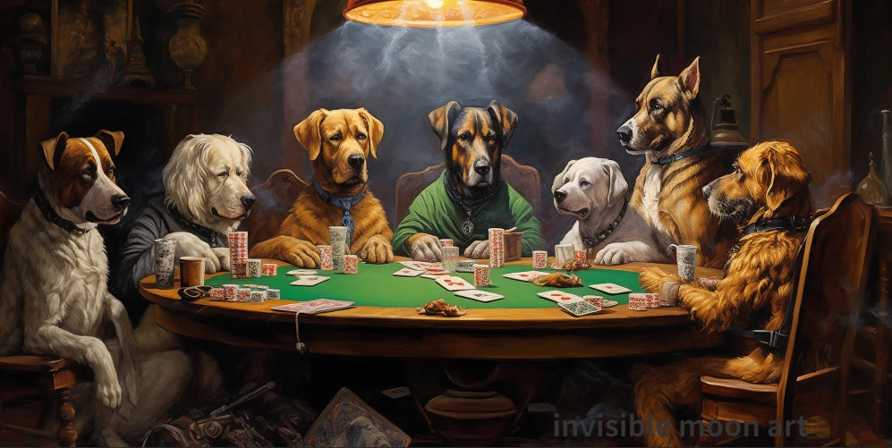Funnyb Abstract Dogs Playing Poker At Table Poker Club Casino At Art Poster Canvas Painting Wall Prints Picture Room Home Decor