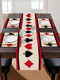 1pc Casino Nuit Carte à Jouer Suits Table Chemin de Table - Lin 2D Impressioned Decor pour Dining Table, Kitchen, Poker Fête & Jeu Nuit Gi