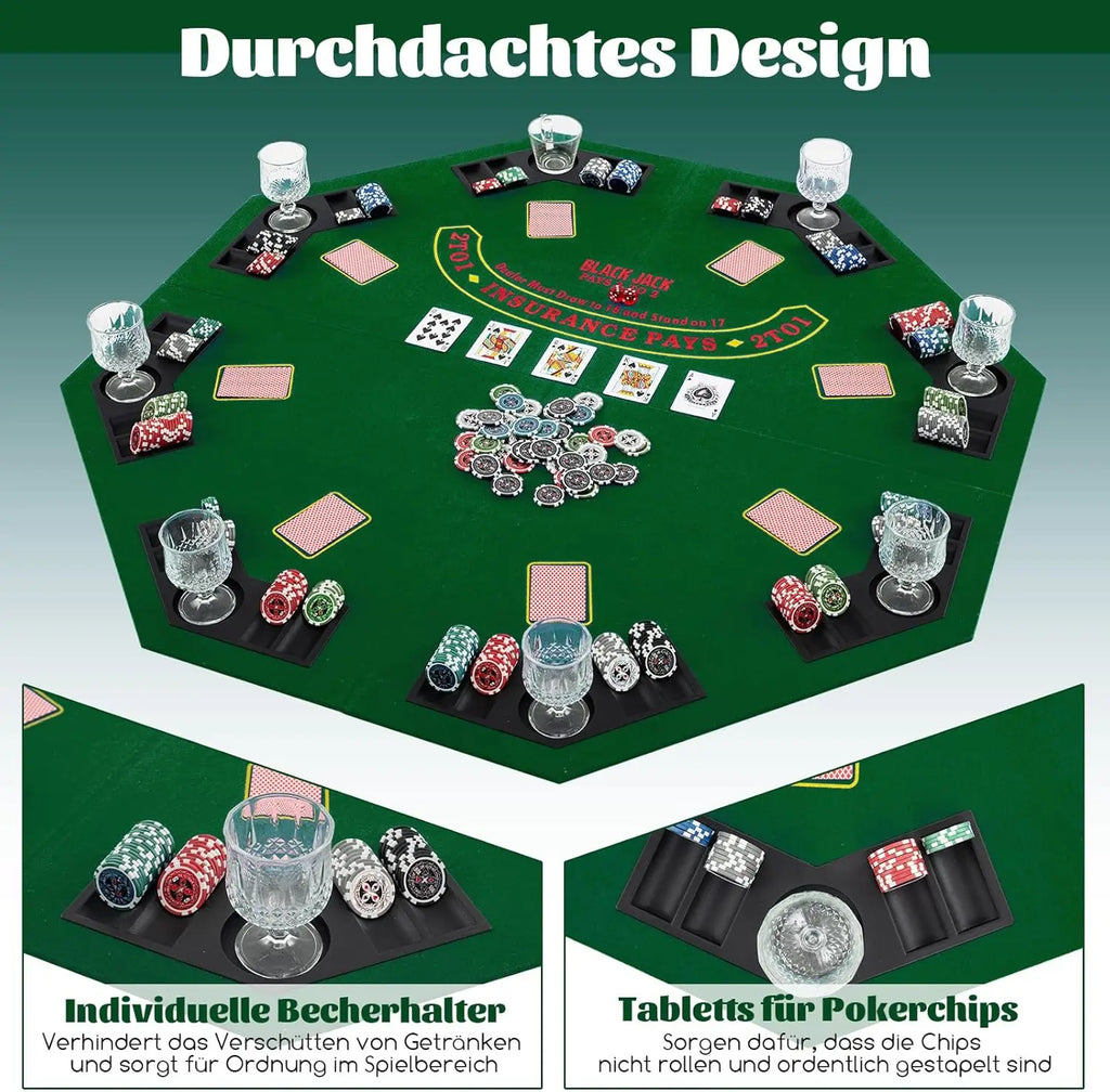 Poker Mat, Texas Holdem, Foldable Poker Table Cover pour 8 Players avec Cup Holders, Poker Rug avec Carry Bag, Green