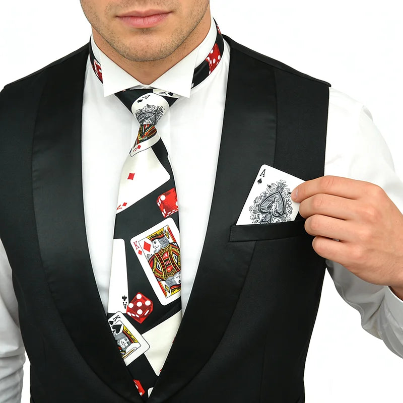 Hommes Cravates Cravate Formal Dress Cadeau Mariage Shirts Cravat Cravate Pour Homme Funny 4 inch width playing card/poker white Noir Fête
