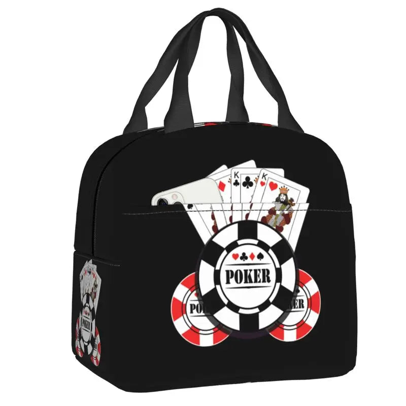 Poker Four Suits Portable Lunch Box Étanche Card Game Players Cooler Thermal Food Insulated Lunch Bag School Children Student