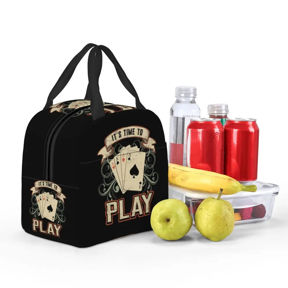 Poker Four Suits Portable Lunch Box Étanche Card Game Players Cooler Thermal Food Insulated Lunch Bag School Children Student