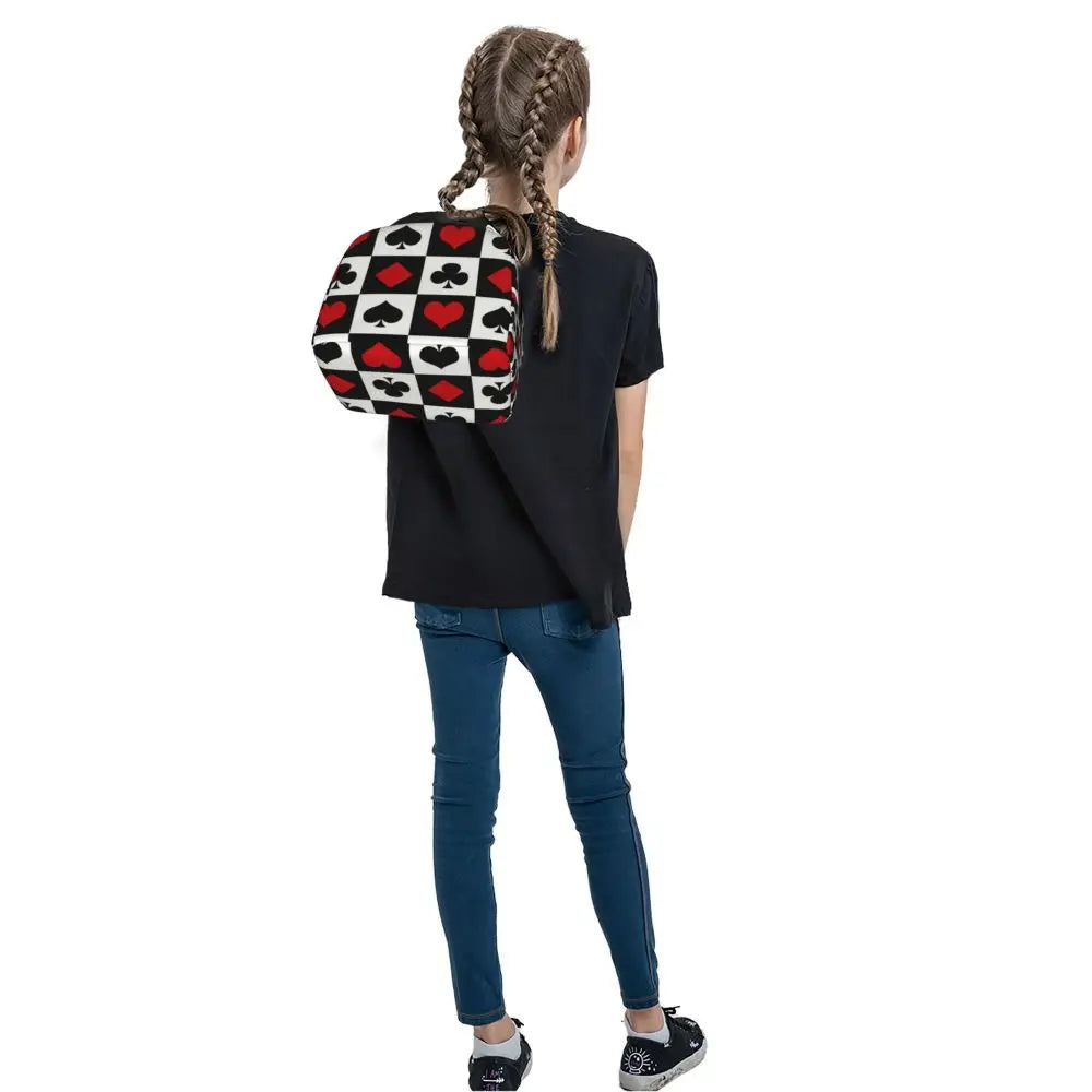Poker Four Suits Portable Lunch Box Étanche Card Game Players Cooler Thermal Food Insulated Lunch Bag School Children Student